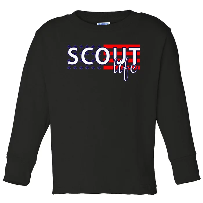 US America Flag Scout Life Toddler Long Sleeve Shirt