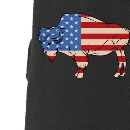 Usa American Flag Bison Buffalo Memorial 4th Of July Day Gift Doggie 3-End Fleece Hoodie