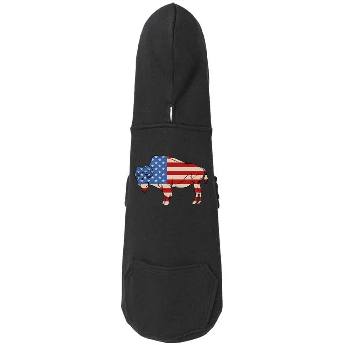 Usa American Flag Bison Buffalo Memorial 4th Of July Day Gift Doggie 3-End Fleece Hoodie