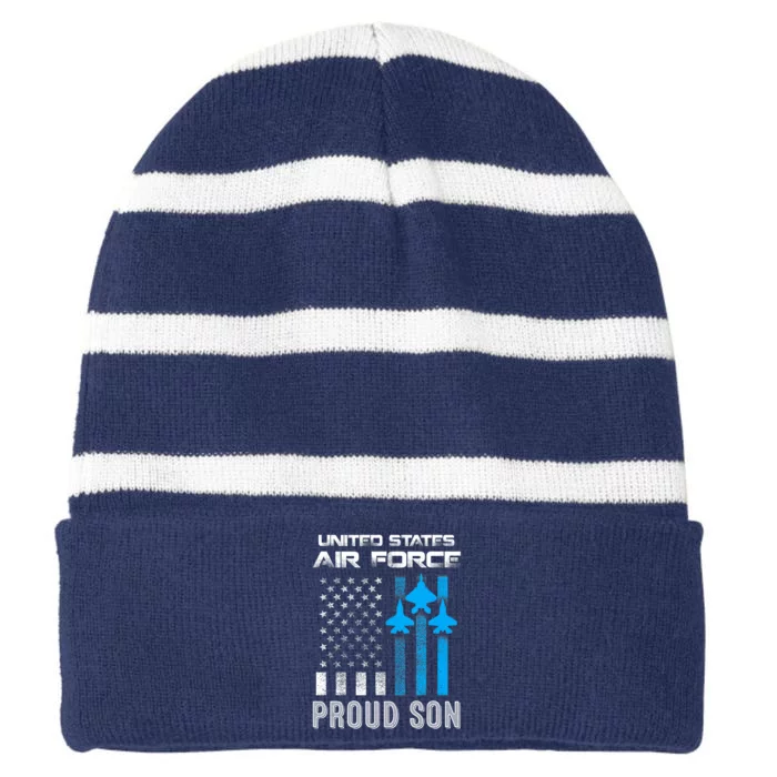 Us Air Force Proud Son Proud Air Force Son Veteran Day Striped Beanie with Solid Band