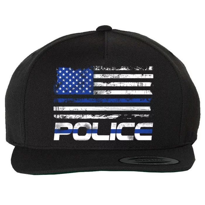 Usa American Flag Thin Blue Line Police Gift Wool Snapback Cap