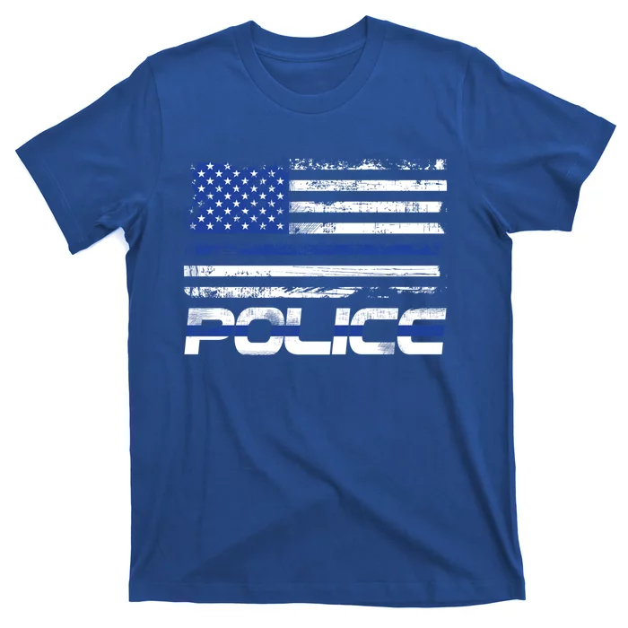 Usa American Flag Thin Blue Line Police Gift T-Shirt