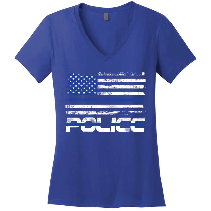 Usa American Flag Thin Blue Line Police Gift Women's V-Neck T-Shirt