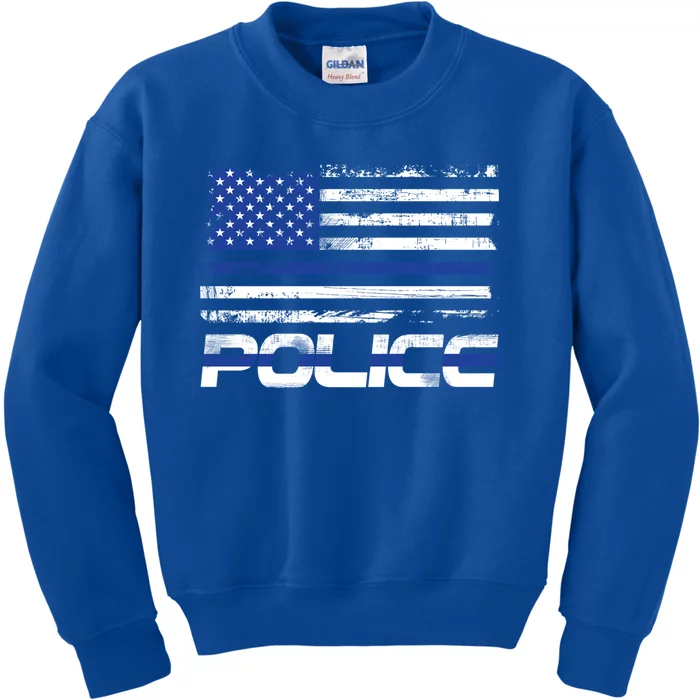 Usa American Flag Thin Blue Line Police Gift Kids Sweatshirt