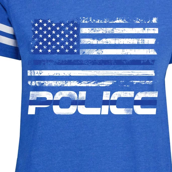 Usa American Flag Thin Blue Line Police Gift Enza Ladies Jersey Football T-Shirt