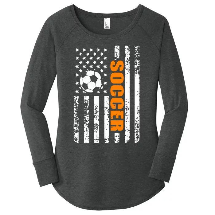 Us American Flag Soccer Patriotic Soccer Funny Women's Perfect Tri Tunic Long Sleeve Shirt