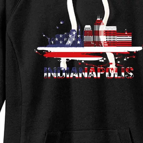 Usa American Flag Cityscape Funny Gift Indianapolis Indiana Skyline Gift Women's Fleece Hoodie