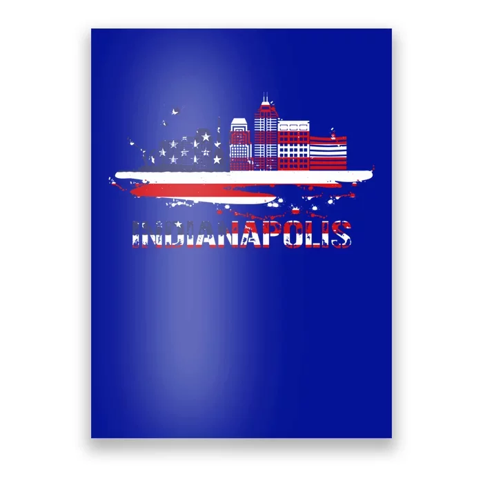 Usa American Flag Cityscape Funny Gift Indianapolis Indiana Skyline Gift Poster