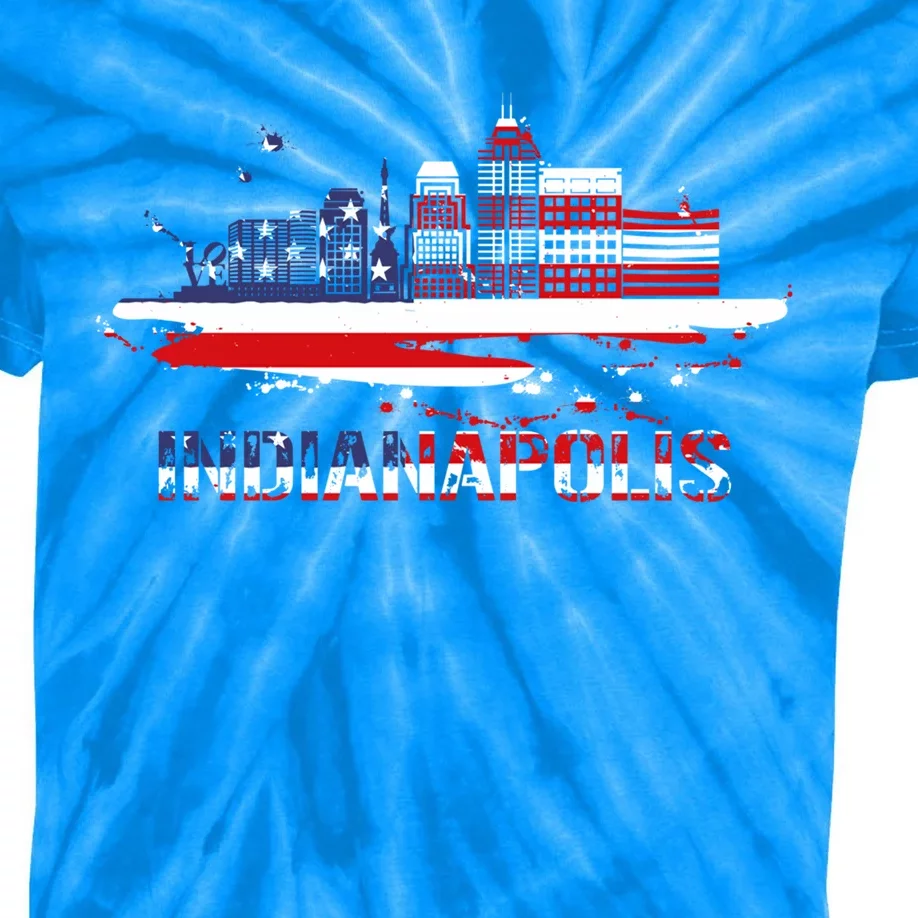 Usa American Flag Cityscape Funny Gift Indianapolis Indiana Skyline Gift Kids Tie-Dye T-Shirt