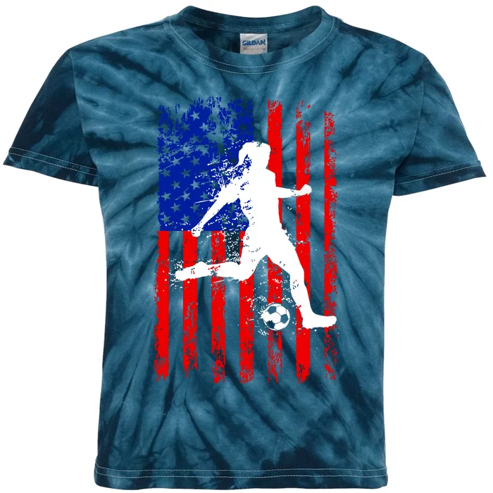 Usa American Flag Soccer For Girl Women Kids Tie-Dye T-Shirt