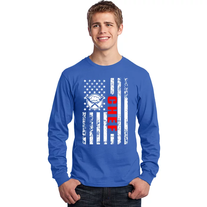 Us American Flag Food Cook Patriotic Ob As Chef Gift Long Sleeve Shirt