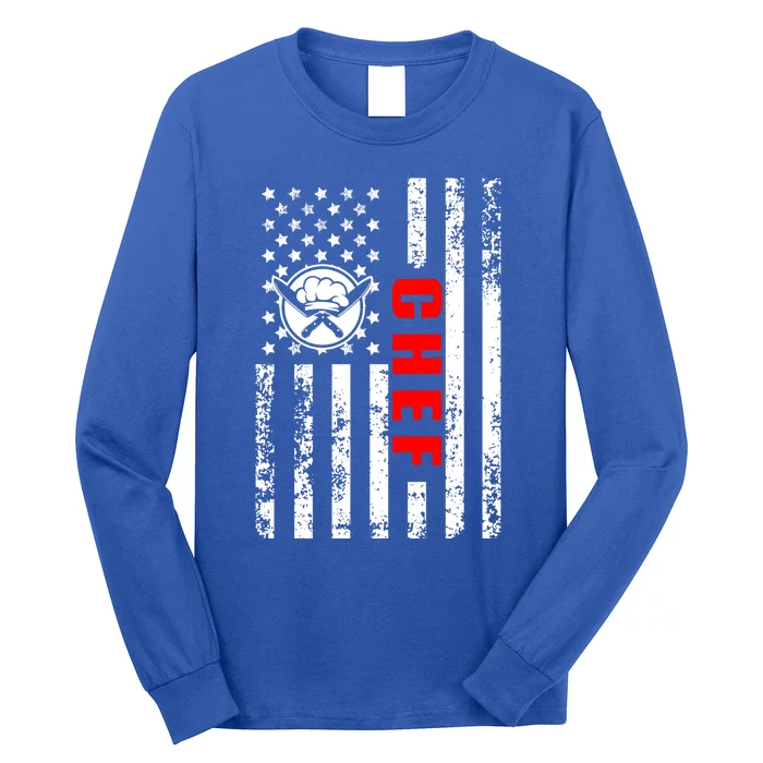 Us American Flag Food Cook Patriotic Ob As Chef Gift Long Sleeve Shirt