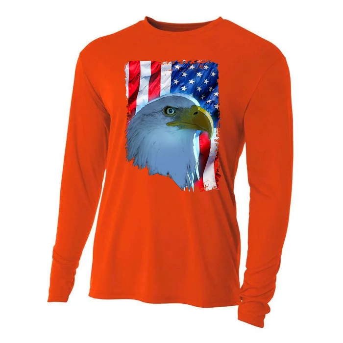 USA American Flag Eagle Distressed Style Cooling Performance Long Sleeve Crew