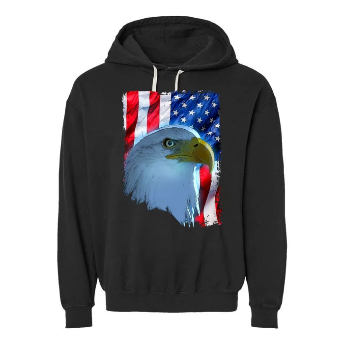 USA American Flag Eagle Distressed Style Garment-Dyed Fleece Hoodie