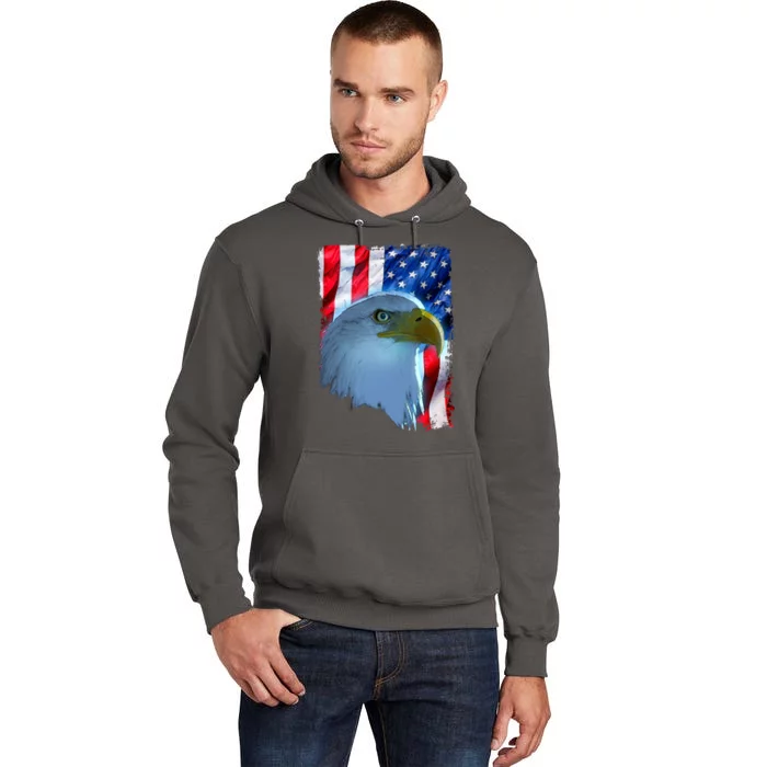 USA American Flag Eagle Distressed Style Tall Hoodie