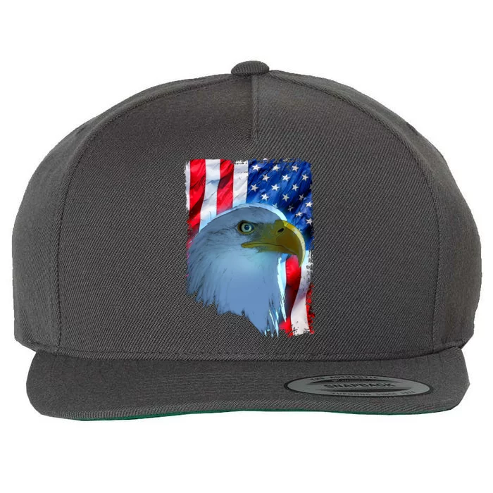 USA American Flag Eagle Distressed Style Wool Snapback Cap