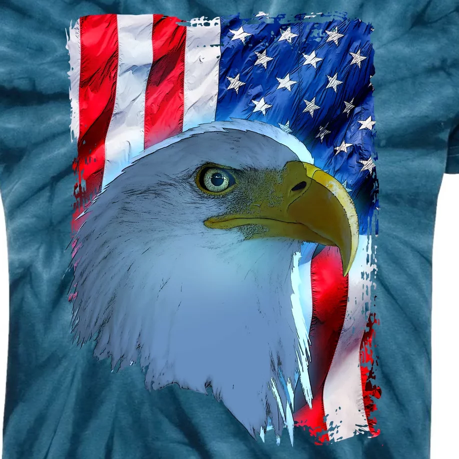 USA American Flag Eagle Distressed Style Kids Tie-Dye T-Shirt