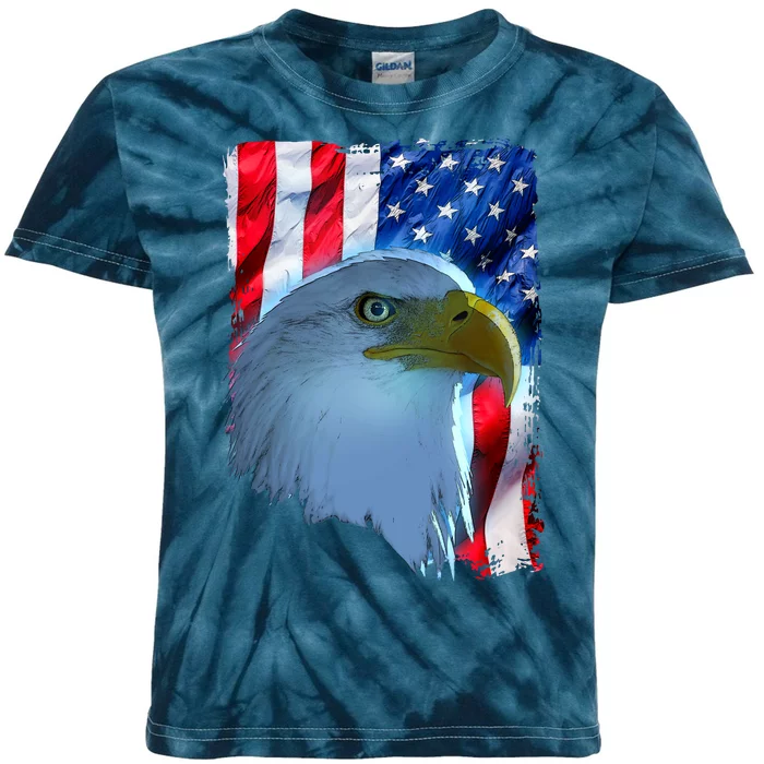 USA American Flag Eagle Distressed Style Kids Tie-Dye T-Shirt