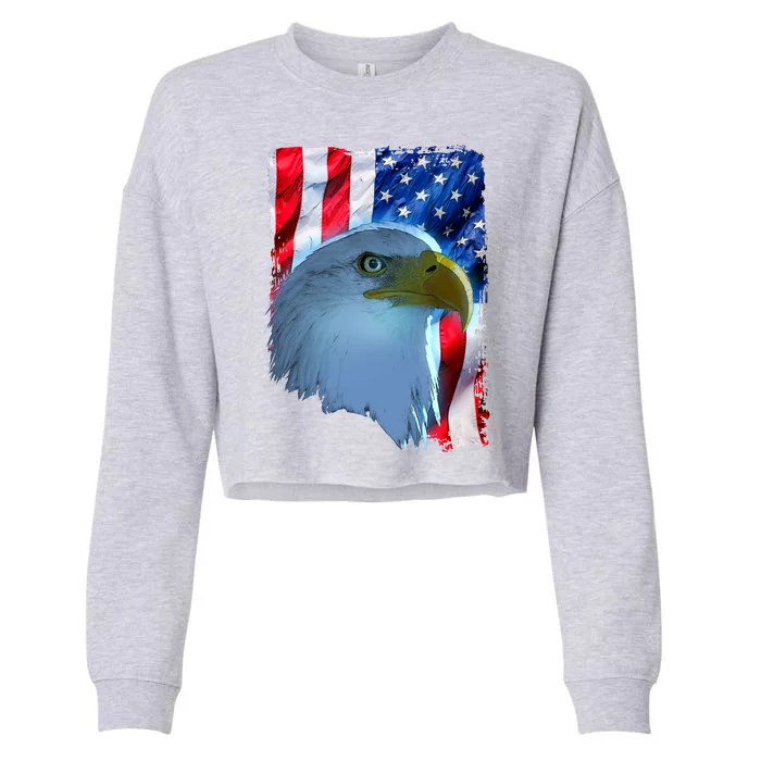 USA American Flag Eagle Distressed Style Cropped Pullover Crew