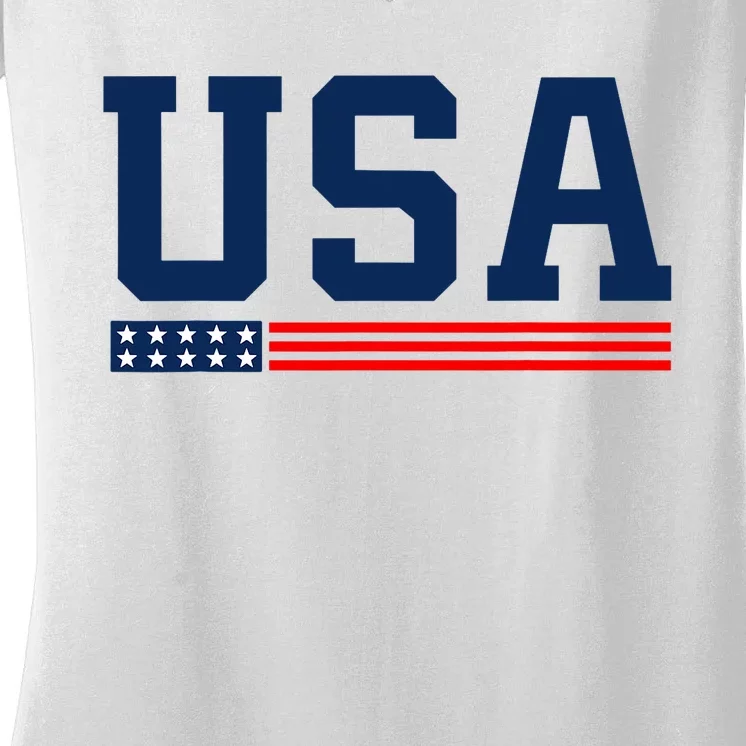 Usa American Flag 4th Of July Proud American Women's V-Neck T-Shirt