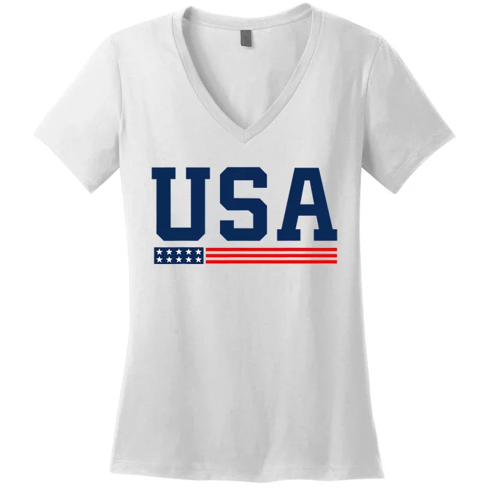 Usa American Flag 4th Of July Proud American Women's V-Neck T-Shirt