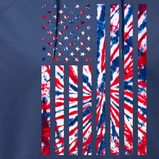 USA American Flag Red White Blue Tie Dye Performance Fleece Hoodie