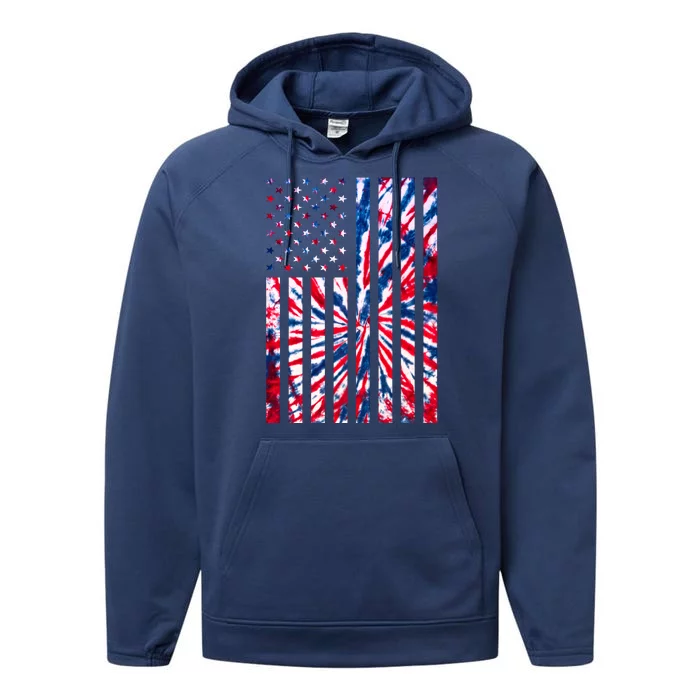 USA American Flag Red White Blue Tie Dye Performance Fleece Hoodie