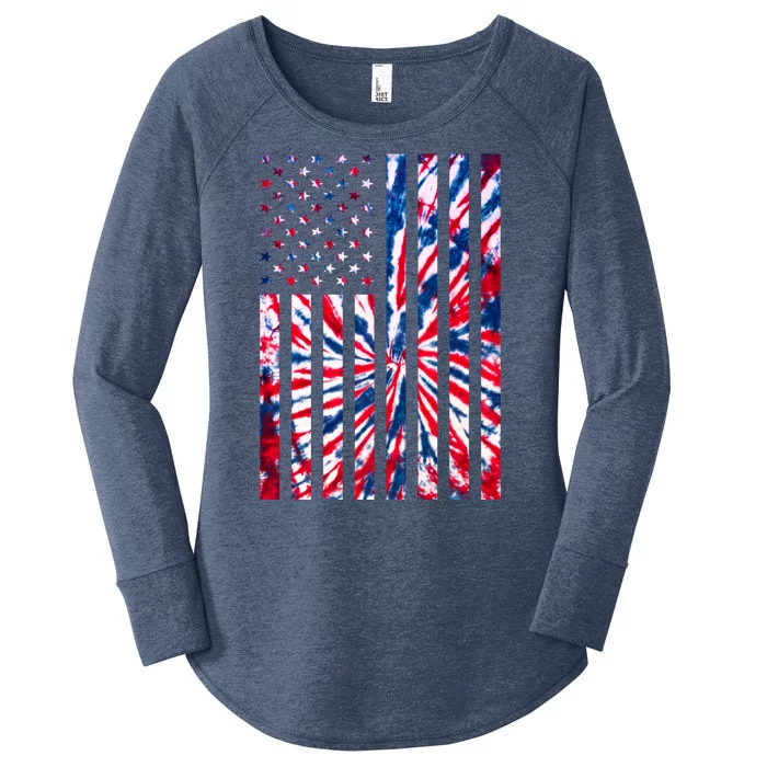 USA American Flag Red White Blue Tie Dye Women's Perfect Tri Tunic Long Sleeve Shirt