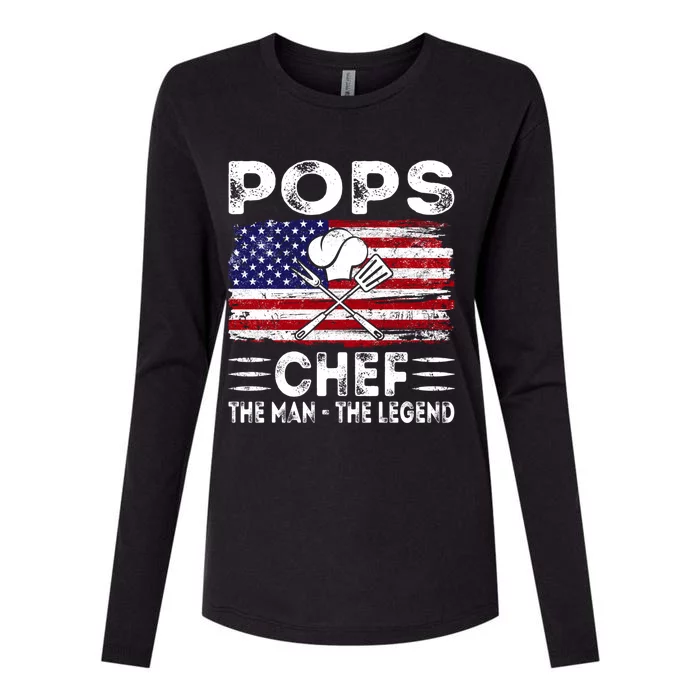 Usa American Flag Pops Chef The The Legend Gift Womens Cotton Relaxed Long Sleeve T-Shirt