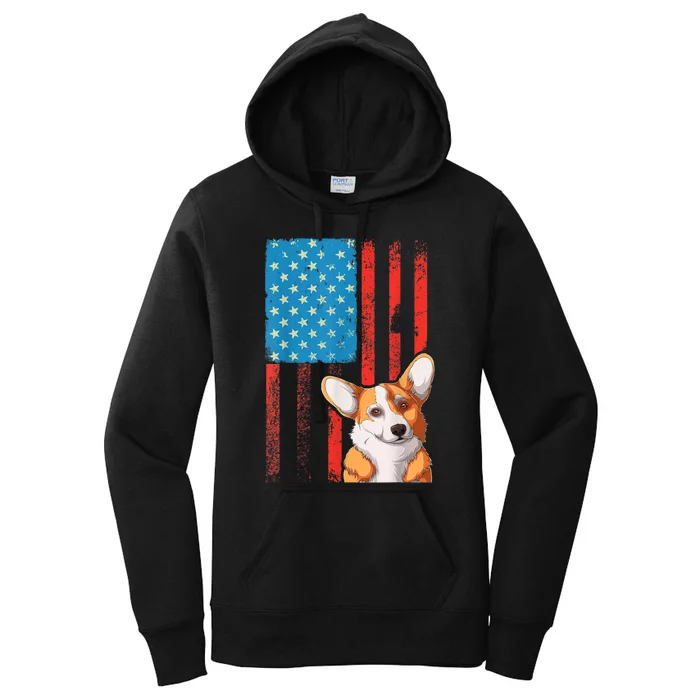 USA American Flag Patriotic Dog Corgi Women's Pullover Hoodie