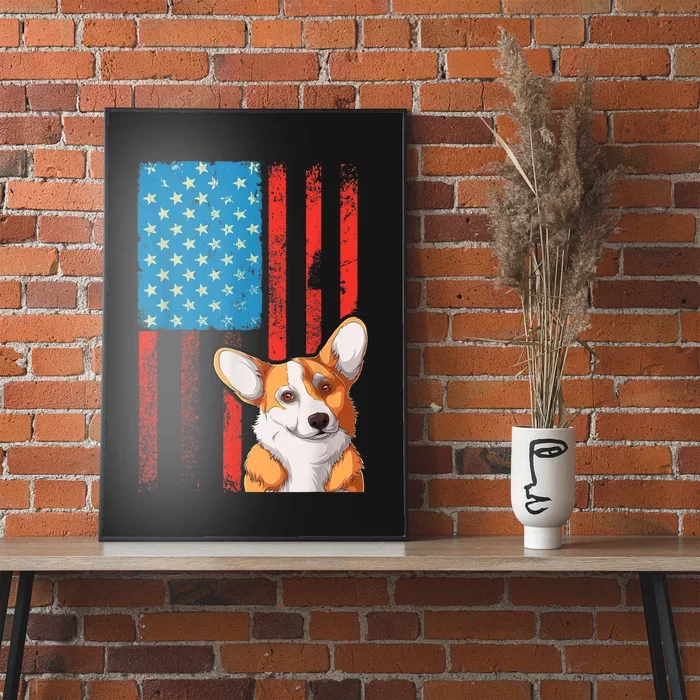 USA American Flag Patriotic Dog Corgi Poster