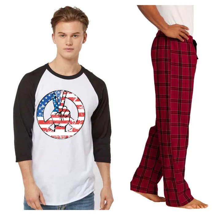 USA American Flag Peace Sign Symbol Raglan Sleeve Pajama Set