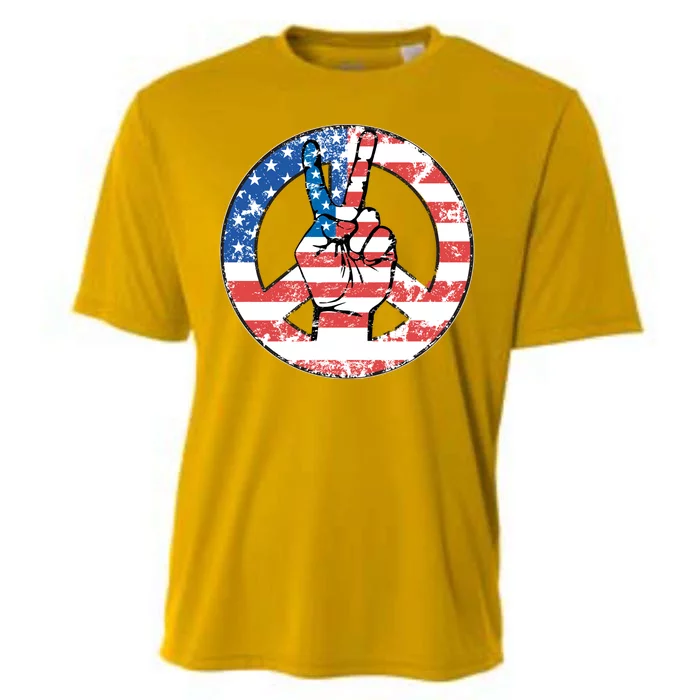 USA American Flag Peace Sign Symbol Cooling Performance Crew T-Shirt