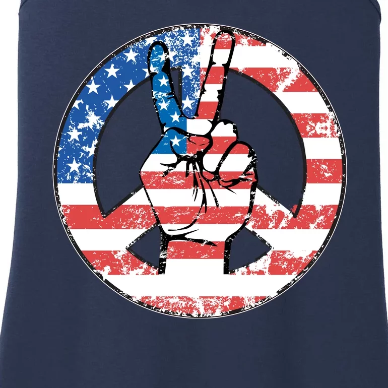 USA American Flag Peace Sign Symbol Ladies Essential Tank