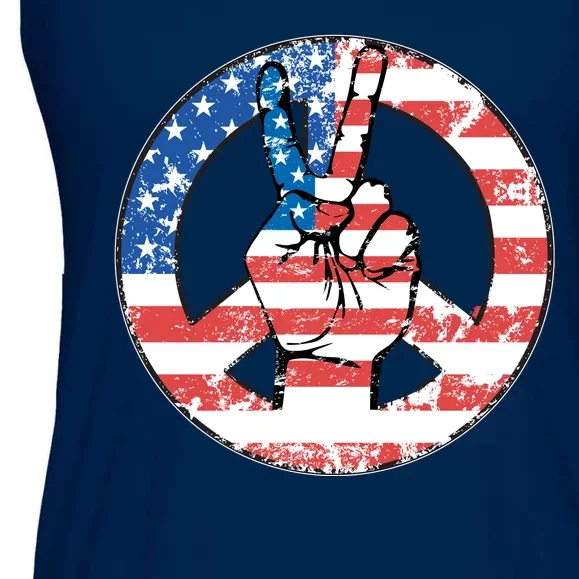 USA American Flag Peace Sign Symbol Ladies Essential Flowy Tank