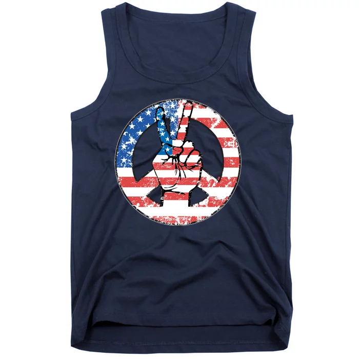 USA American Flag Peace Sign Symbol Tank Top