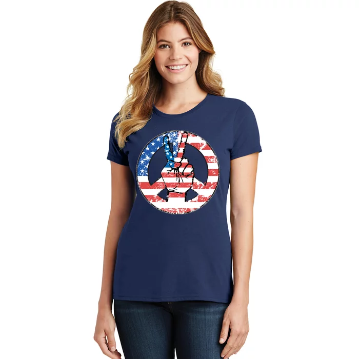 USA American Flag Peace Sign Symbol Women's T-Shirt