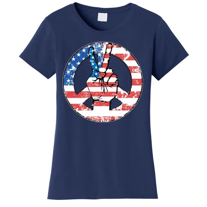 USA American Flag Peace Sign Symbol Women's T-Shirt