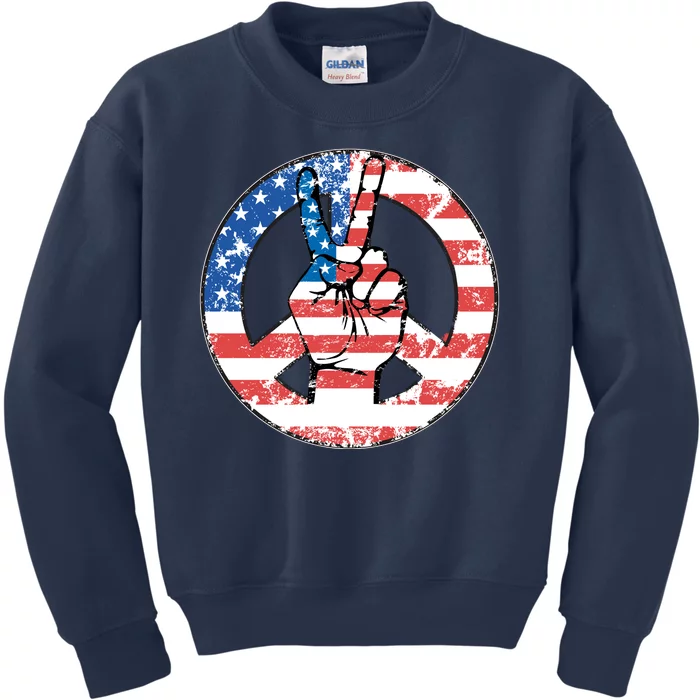 USA American Flag Peace Sign Symbol Kids Sweatshirt