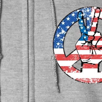 USA American Flag Peace Sign Symbol Full Zip Hoodie