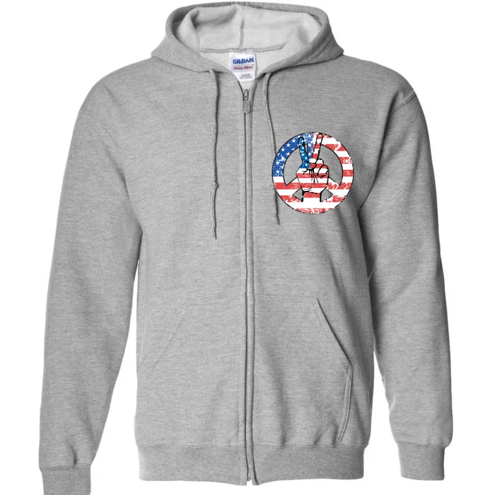 USA American Flag Peace Sign Symbol Full Zip Hoodie