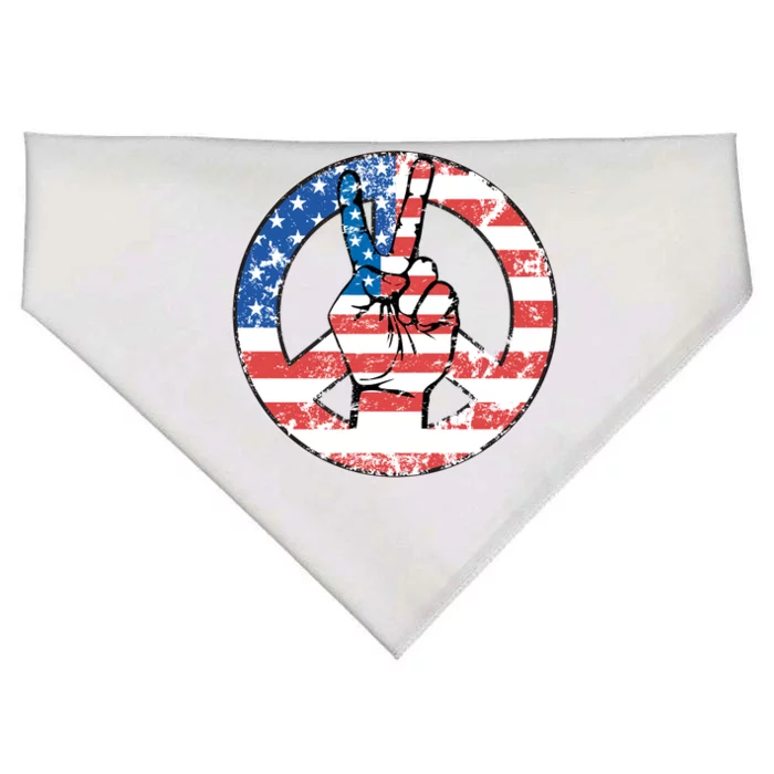 USA American Flag Peace Sign Symbol USA-Made Doggie Bandana