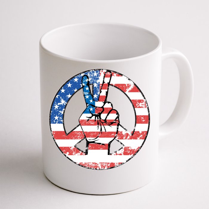 USA American Flag Peace Sign Symbol Front & Back Coffee Mug