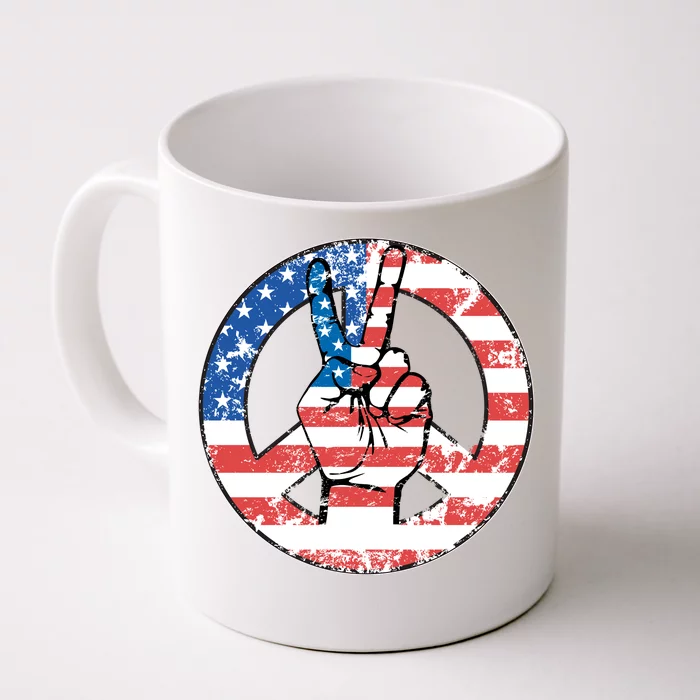 USA American Flag Peace Sign Symbol Front & Back Coffee Mug