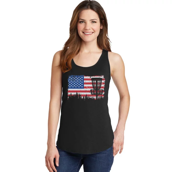 US American Flag Disc Golf Basket Frisbee Vintage Disc Golf Ladies Essential Tank