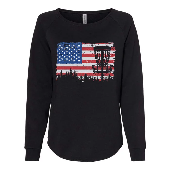 US American Flag Disc Golf Basket Frisbee Vintage Disc Golf Womens California Wash Sweatshirt