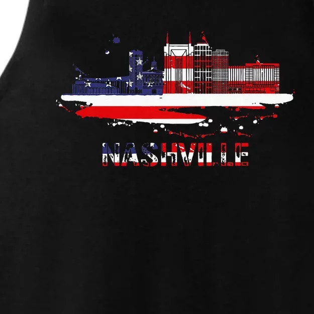 USA American Flag Cityscape Nashville Tennessee Skyline Ladies Tri-Blend Wicking Tank