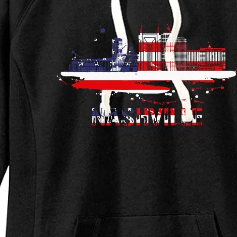 USA American Flag Cityscape Nashville Tennessee Skyline Women's Fleece Hoodie