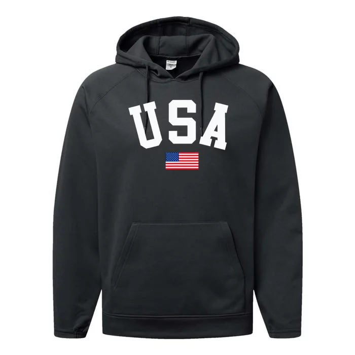 USA American Flag Patriotic 4th of July Performance Fleece Hoodie