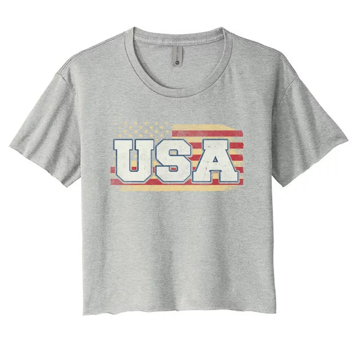 Usa American Flag 4th Of July Veterans Day Memorial Day Gift Women's Crop Top Tee